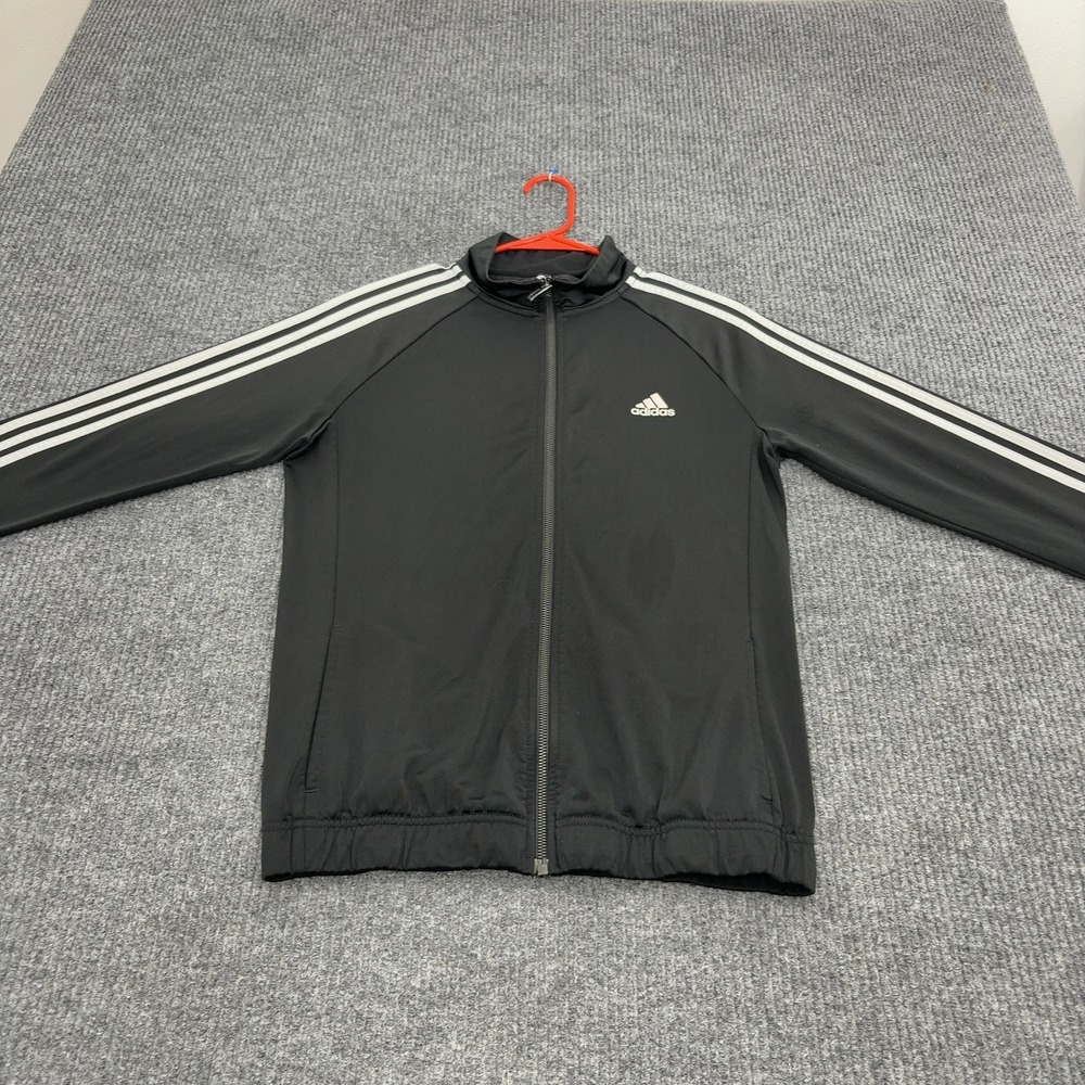 Adidas Track Jacket Mens M Black Polyester 3-Stripe Full Zip Athletic Sporty